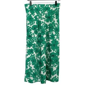 J. Crew Green & White Women’s Small Greenhouse Floral Pull On Midi Skirt